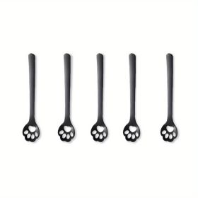 1/5pcs, Stainless Steel Hollow Out Kawaii Cat Claw Spoon, Mixing Spoon, Cake Dessert Spoon, Cookie Mold (Items: Hollow Cat Claw Spoon, Quantity: Five)